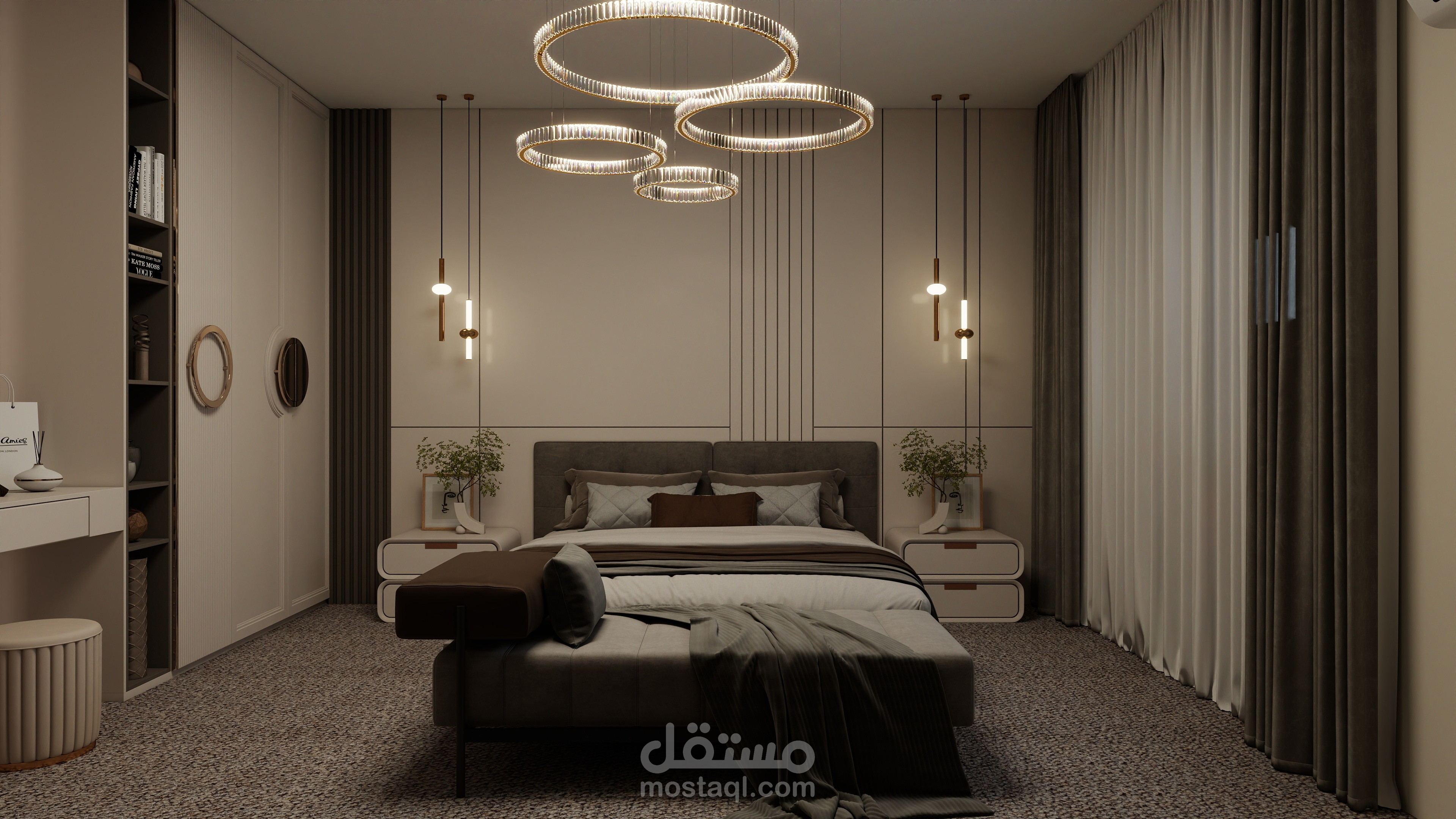 تصميم داخلي لغرفة نوم راقية بأسلوب مودرن فاخر