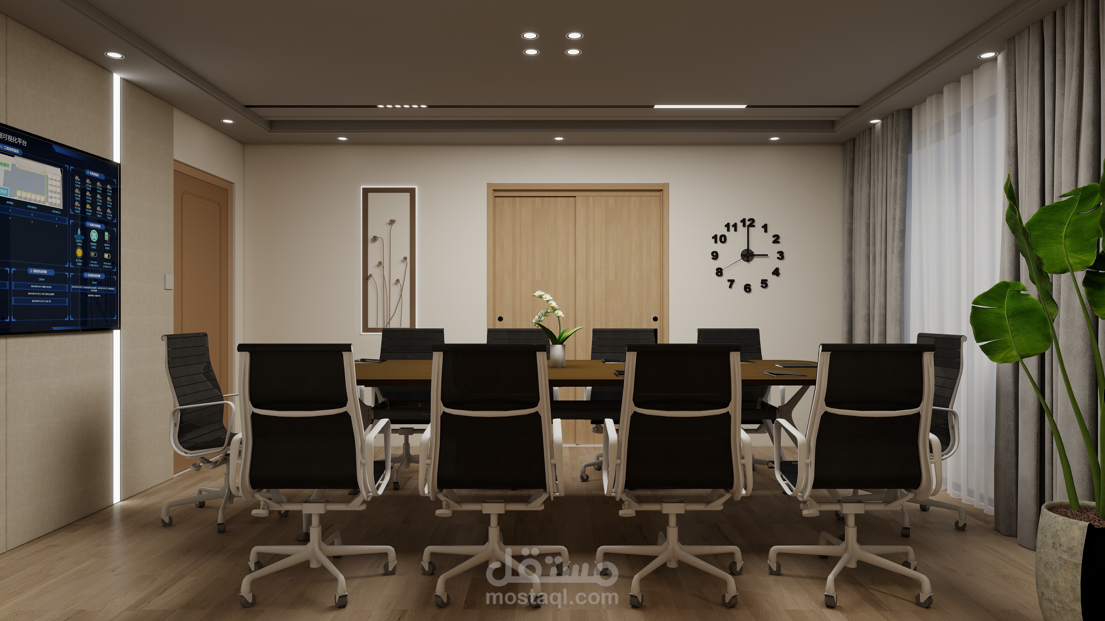 تصميم غرفة اجتماعات احترافية لمكتب عصري بإخراج واقعي