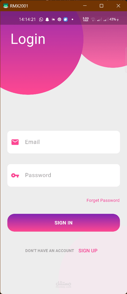 login and register screens from app