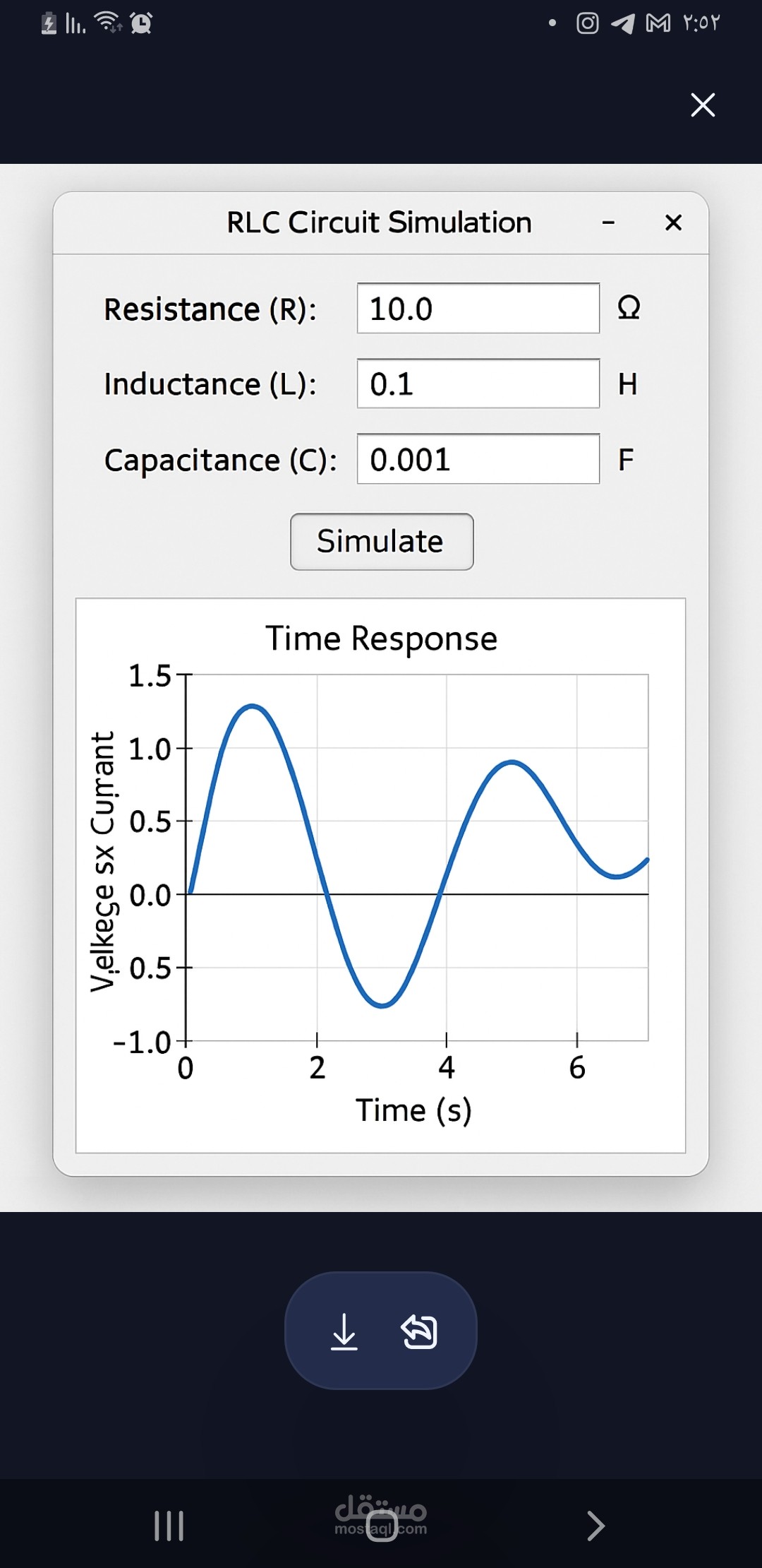 محاكاة داراة RLC باستخدام java