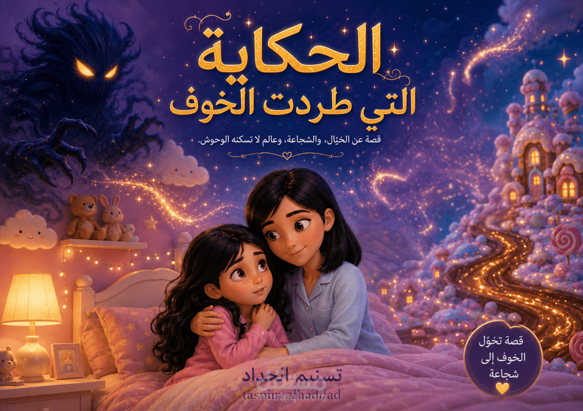 الحكاية التي طردت الخوف | تصميم قصة أطفال خيالية