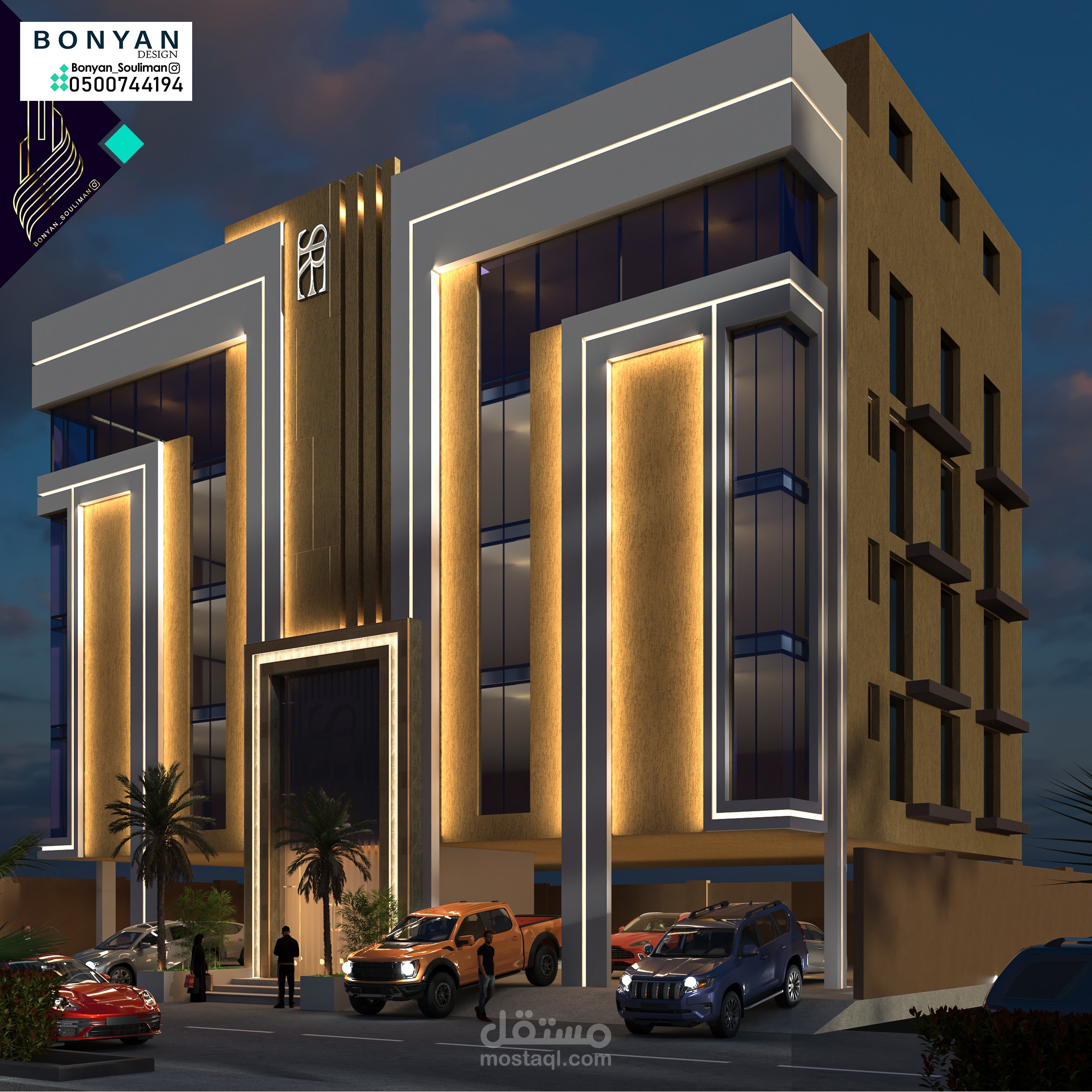 أحدث الطرز لتصميم واجهات العمارات السكنية ثري دي 3D زجاج وجرافيت وكسر رخام