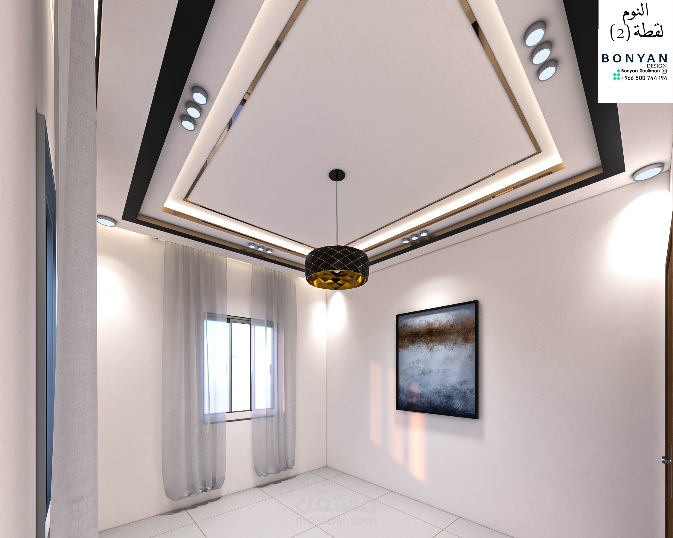 تصميم وتنفيذ أعمال جبس والكهرباء وألوان التشطيب ثري دي ماكس 3Ds MAX  لاحدى الشقق الصغيرة