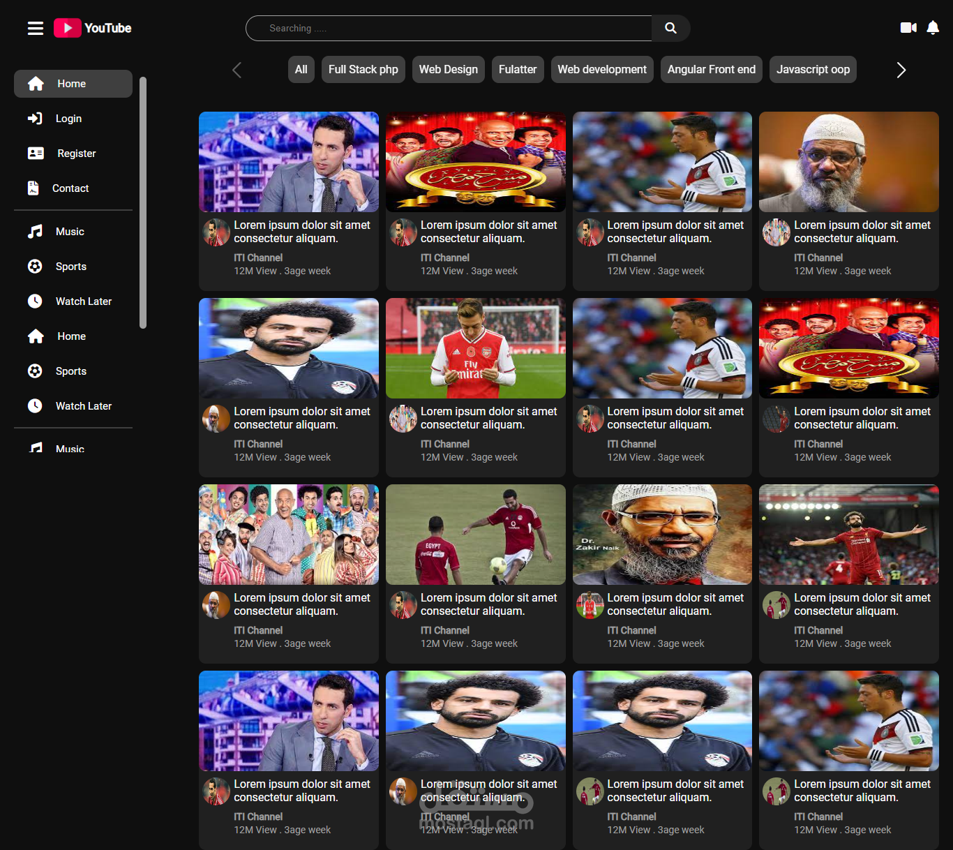 design  YouTube Clone website(Home page -login page -signup -contact)
