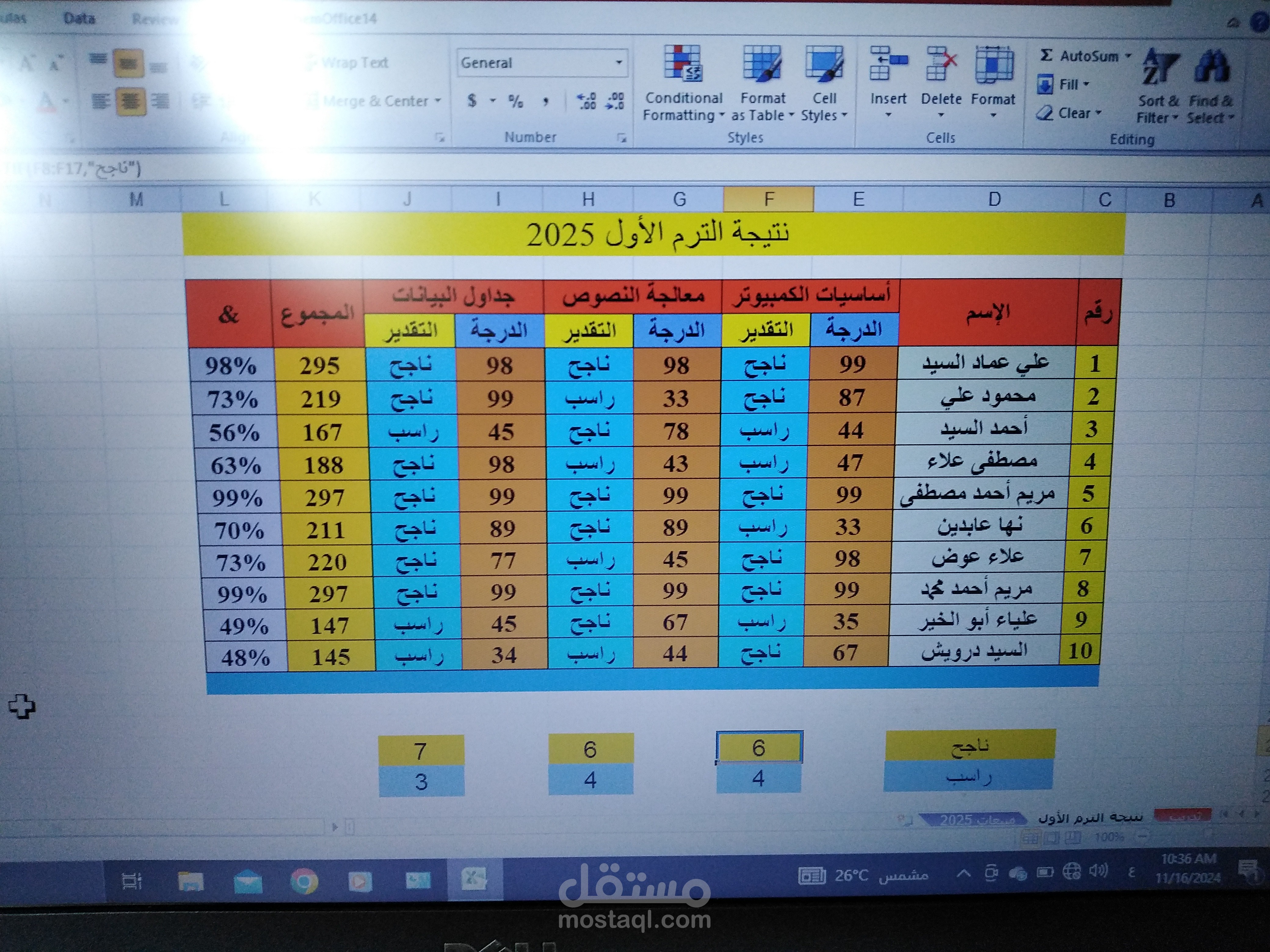 هذا عمل بسيط من أعمالي على الاكسيل... يوجد أعمال أخرى كثيرة ولكن بها بيانات خاصة