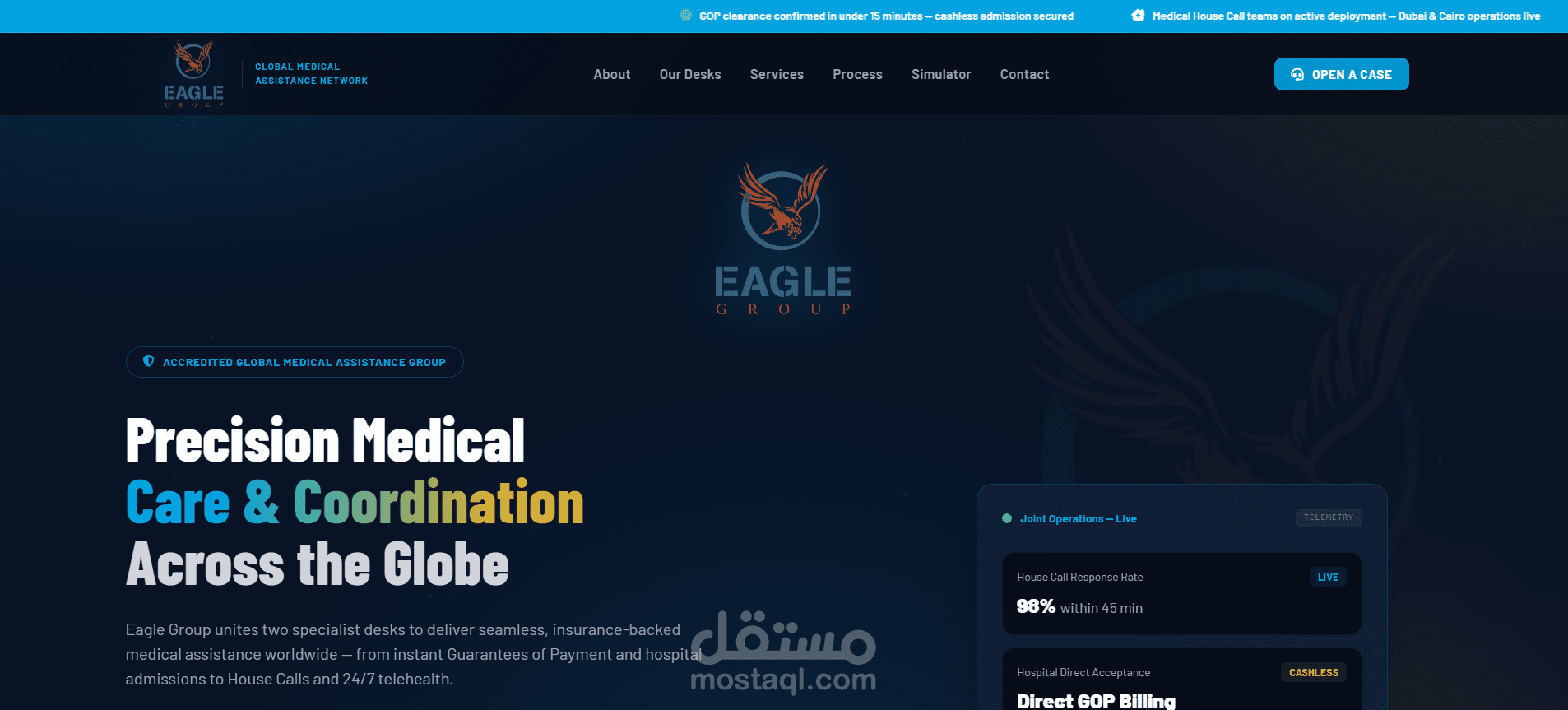 موقع تعريفي + نظام استقبال حالات لمجموعة مساعدة طبية