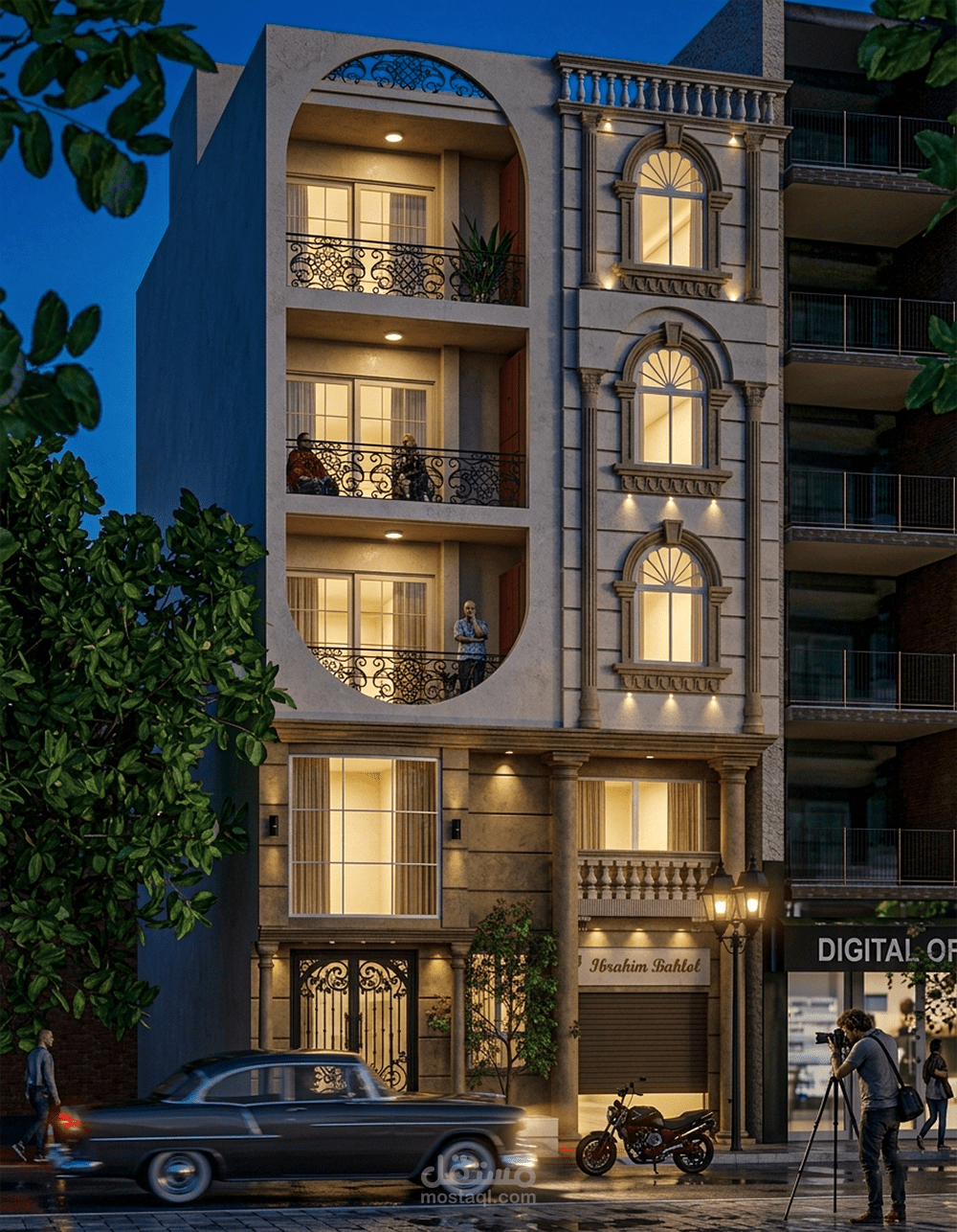 3D architectural visualization of a luxury residential building