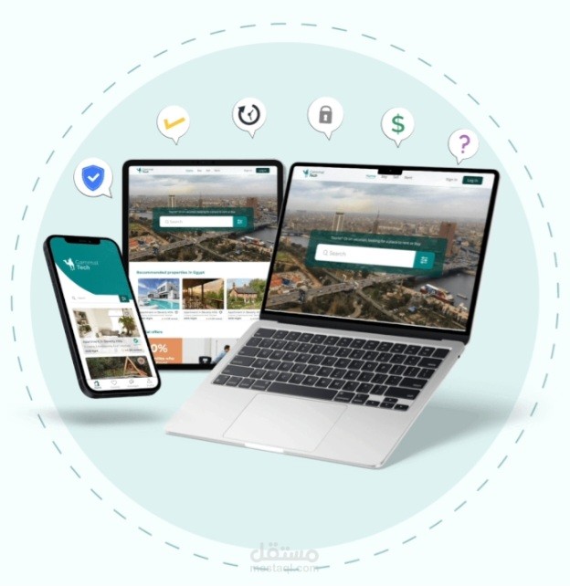 صفحة هبوط وتطبيق لإيجار العقارات Property rental application and landing Page website