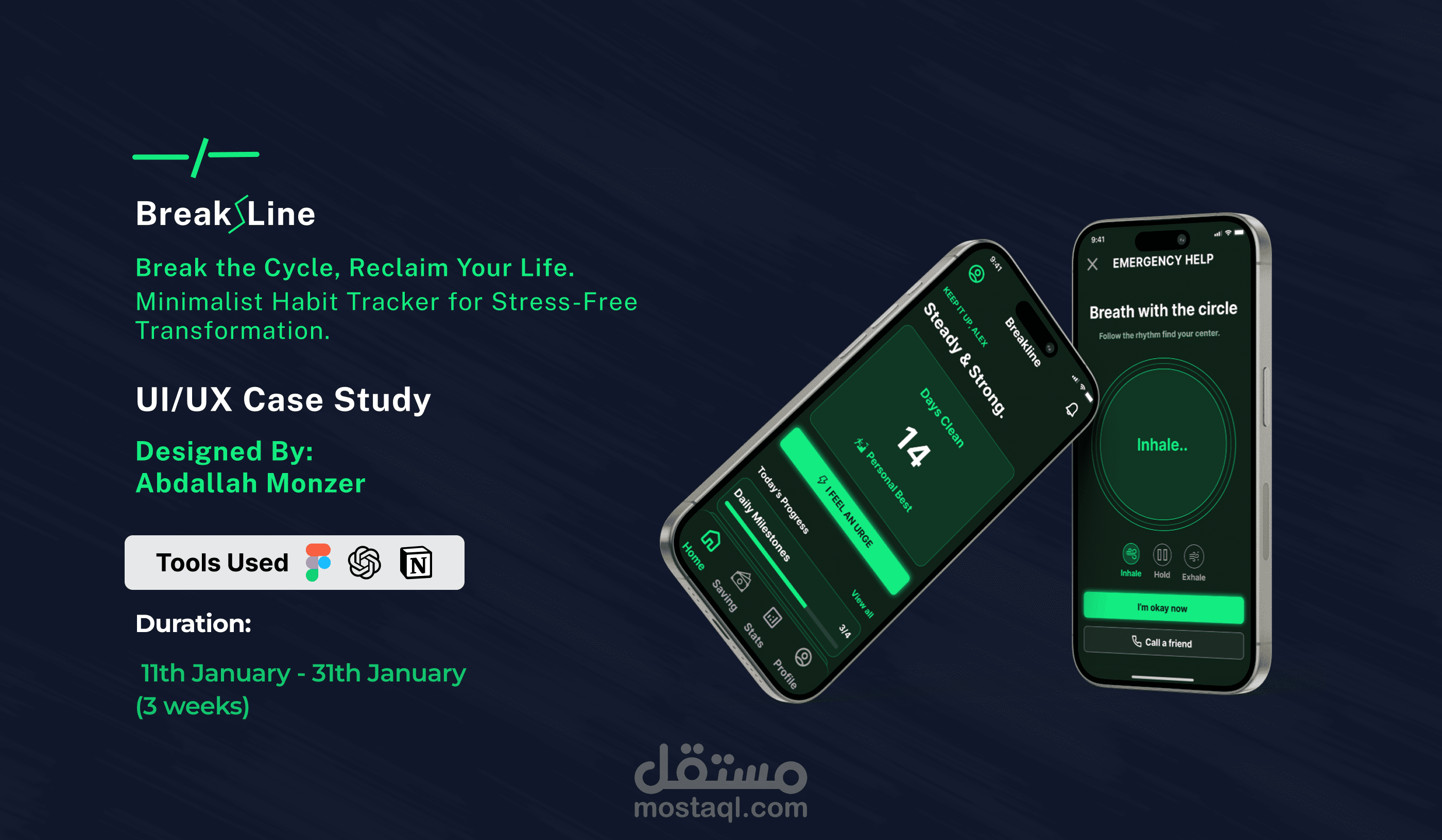 BreakLine | تطبيق هاتف ذكي لتتبع وتعديل السلوكيات والتخلص من العادات السيئة (UI/UX Design)