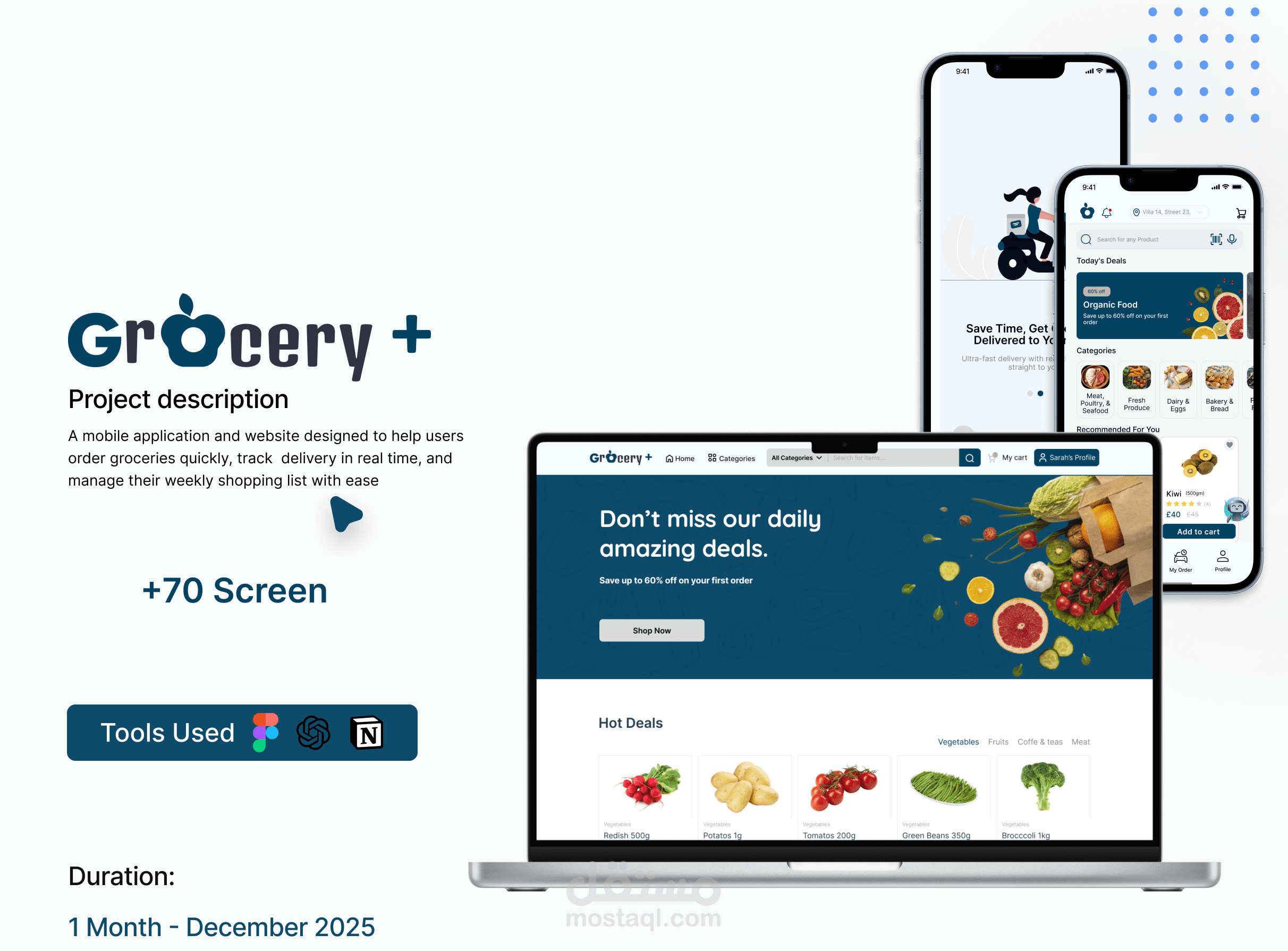 مشروع Grocery Plus هو منظومة تجارة إلكترونية متكاملة لطلب وتوصيل البقالة والمنتجات الغذائية عبر الإنترنت