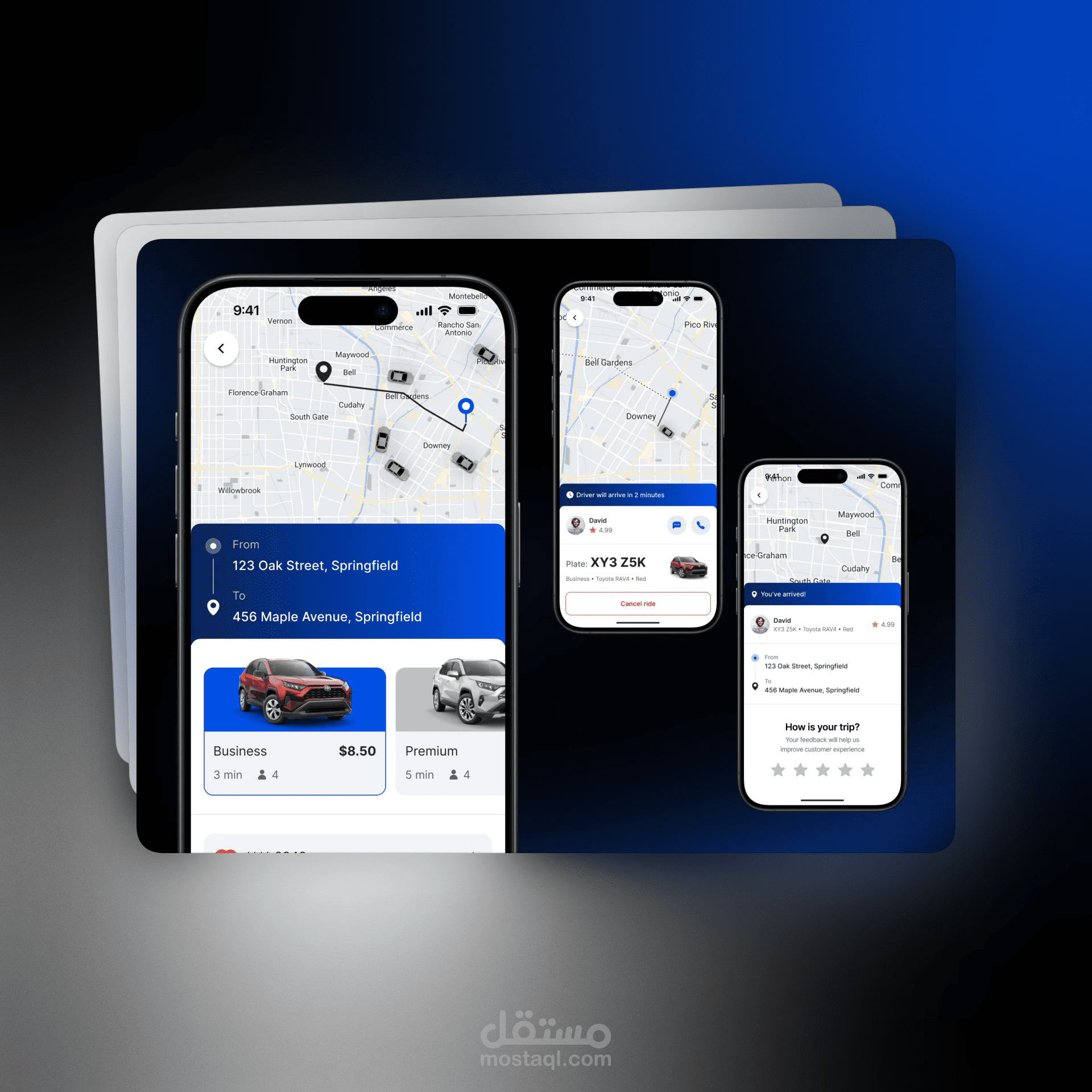 تطبيق لحجز وتتبع سيارات الأجرة لحظياً (Ride-Hailing & Live Tracking App)