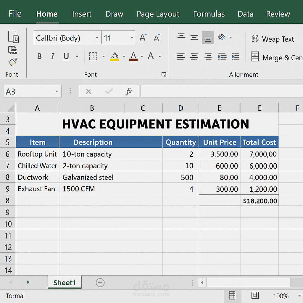 تسعير بنود HVAC