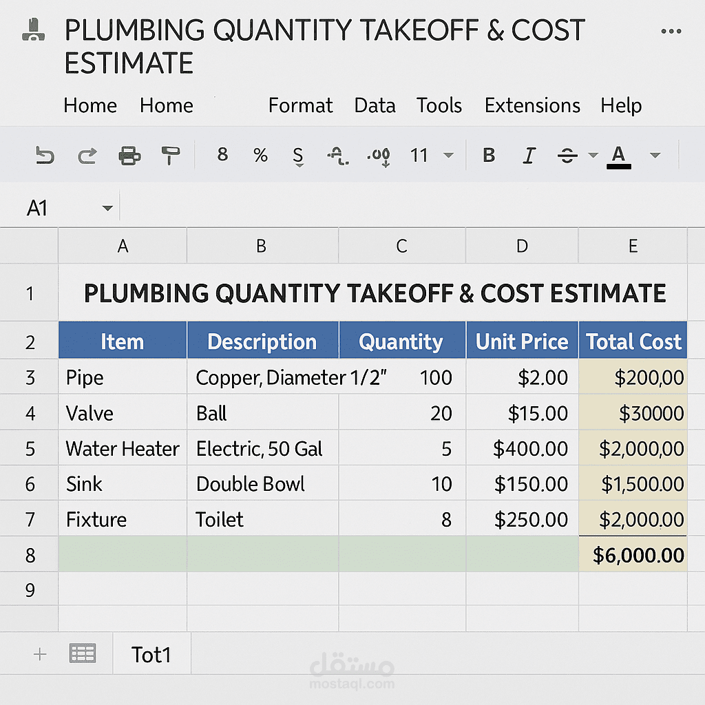 تسعير بنود Plumbing