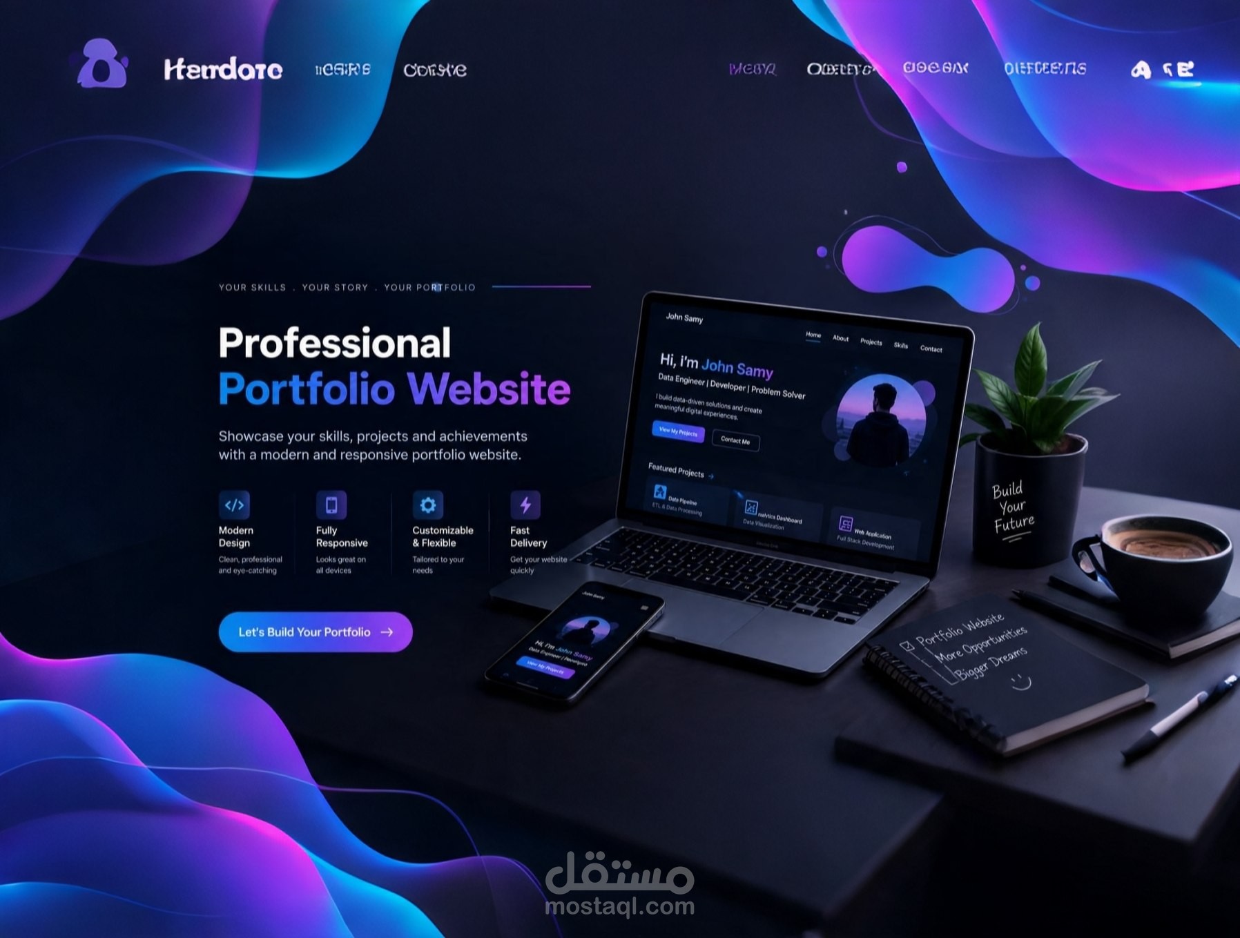 انشاء وتصميم portfolio احترافي