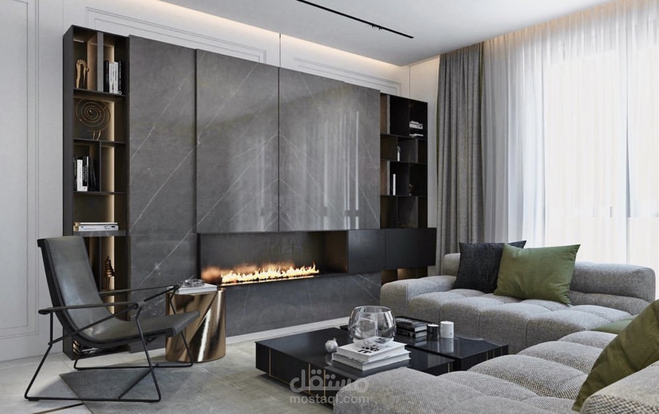 تصميم غرفة معيشة و غرفة طعام نيو كلاسيك new classic