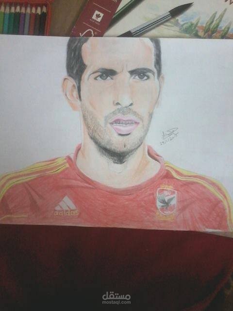 رسم بالرصاص والالوان الخشبيه ل أبو تريكة