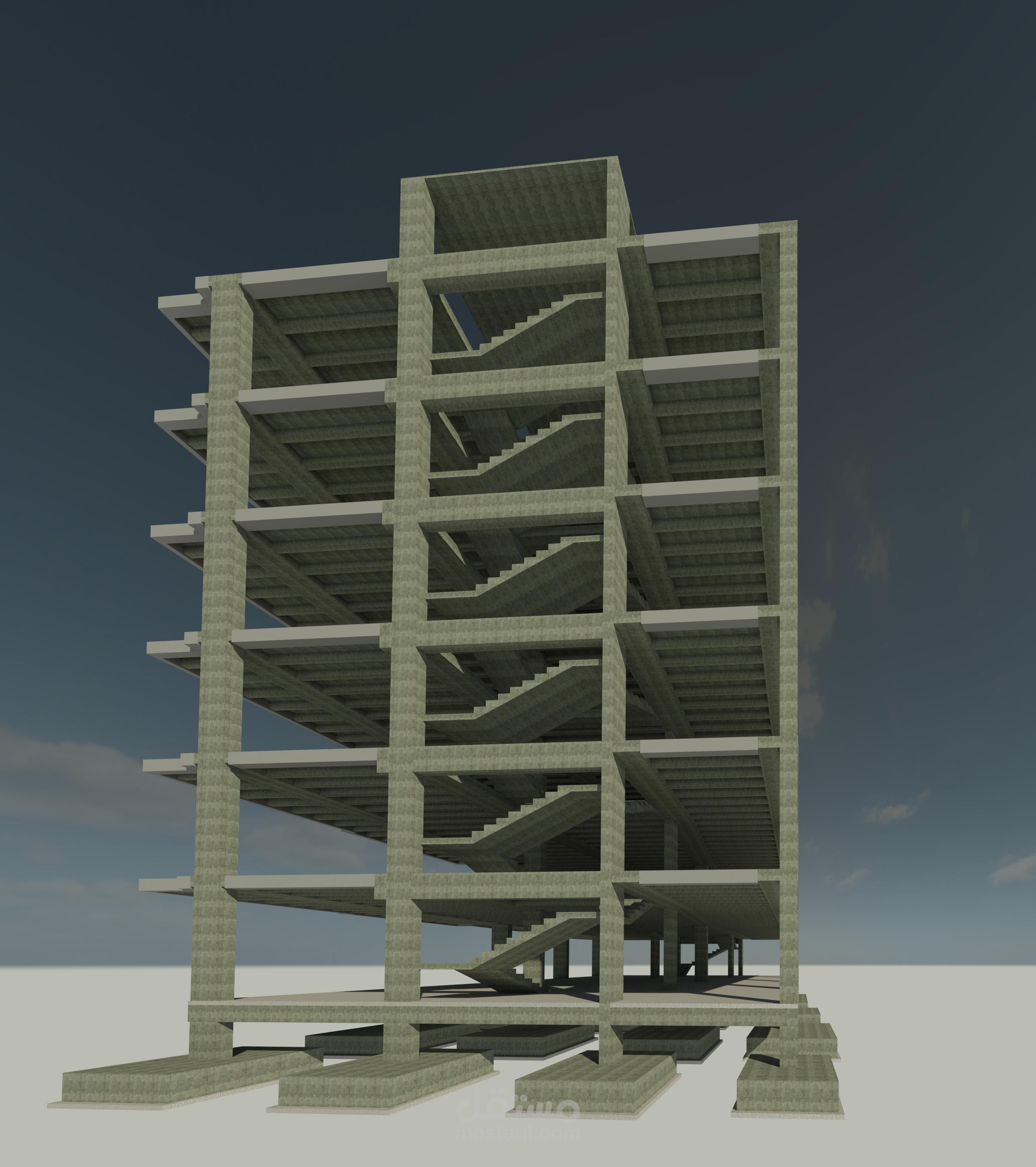 تصميم منشآت3D إنشائـــي بالواسطة ريفيث و اخراج لوحات تنفيذية وحصر كميات