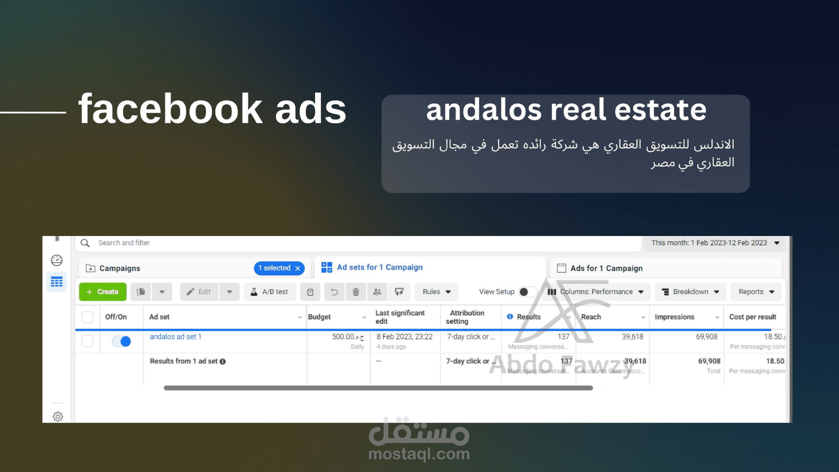 حمله اعلانيه لمدة اسبوع في مجال التسويق العقاري علي فيس بوك