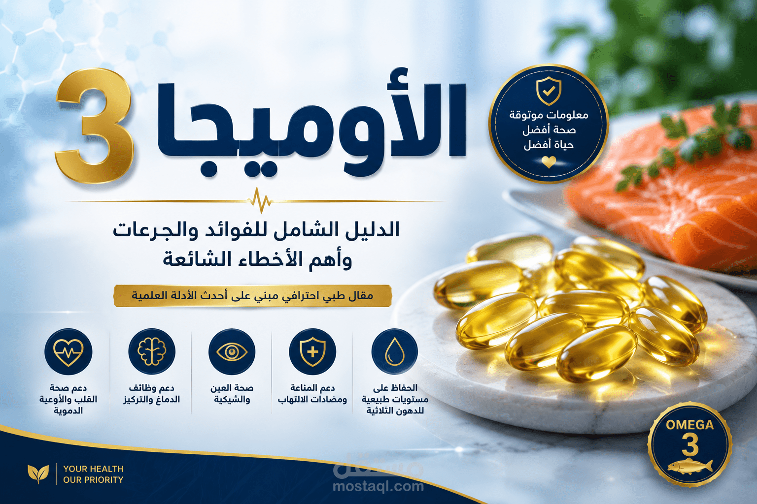 كتابة مقال طبي احترافي عن الأوميجا 3 متوافق مع SEO