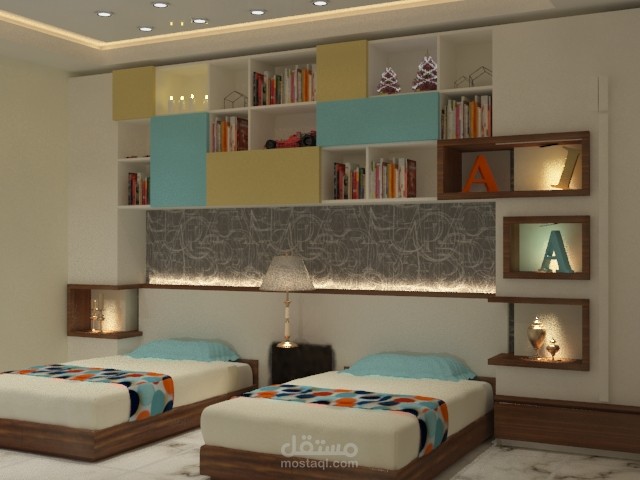 تصميم اثاث و ديكور غرفه اطفال دابل