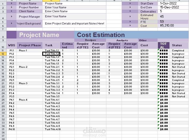 cost estimate template