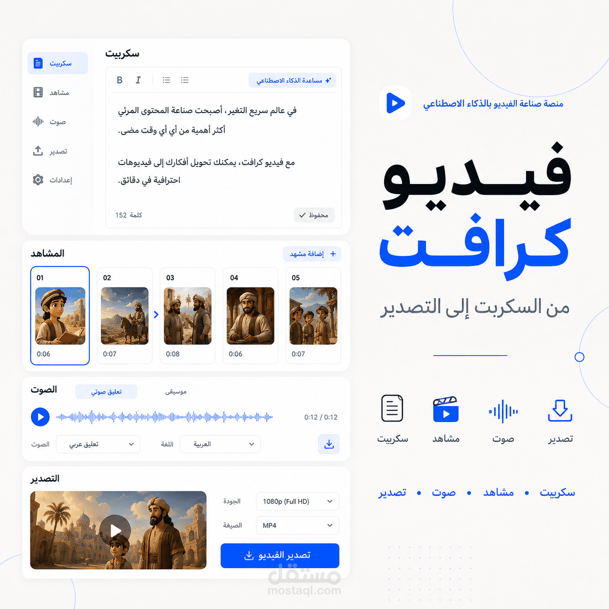 VideoCraft | منصة SaaS لصناعة الفيديوهات بالذكاء الاصطناعي من السكربت حتى التصدير