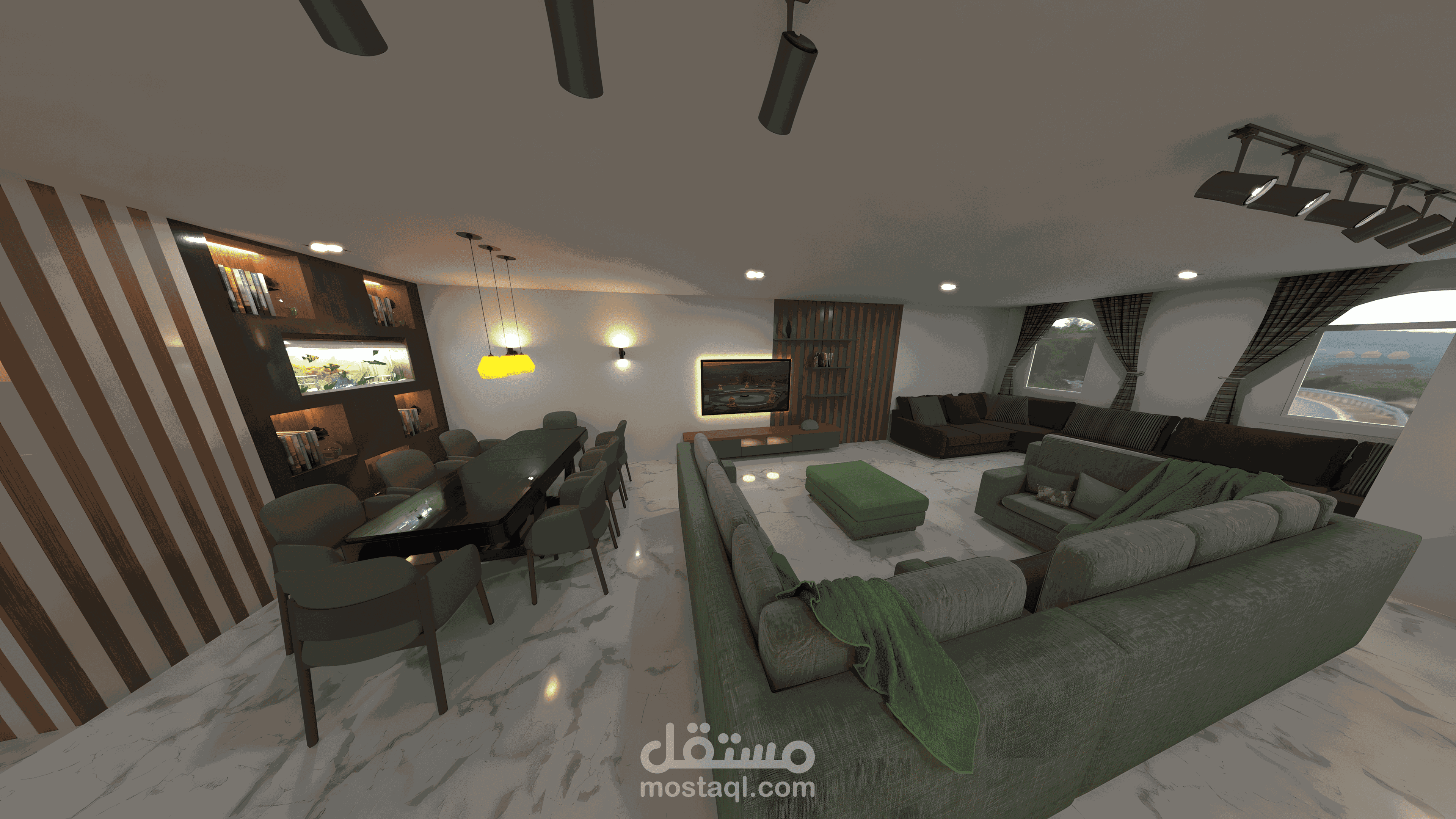 تصميم داخلي حديث – ليفنج روم مفتوح على المطبخ