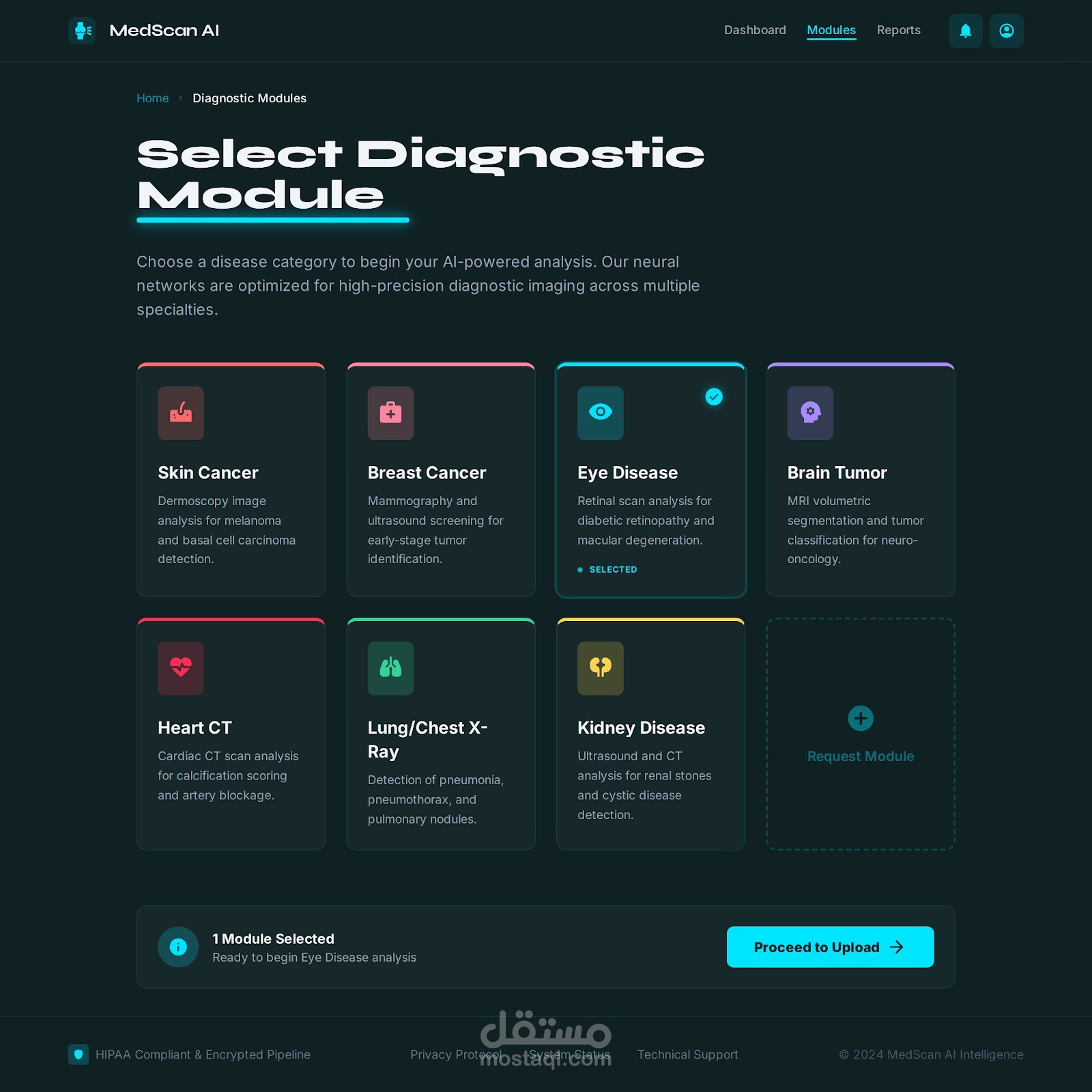 بناء نظام AI لتشخيص الأمراض من الصور الطبية (X-Ray – MRI – CT – Skin)