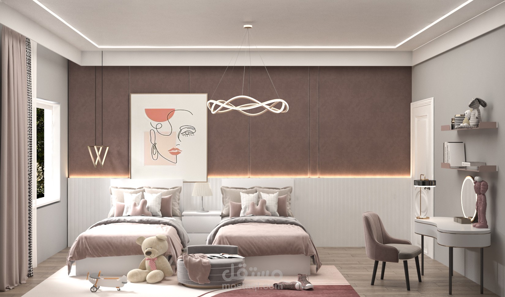 غرفه نوم بنت مع غرفه ملابس