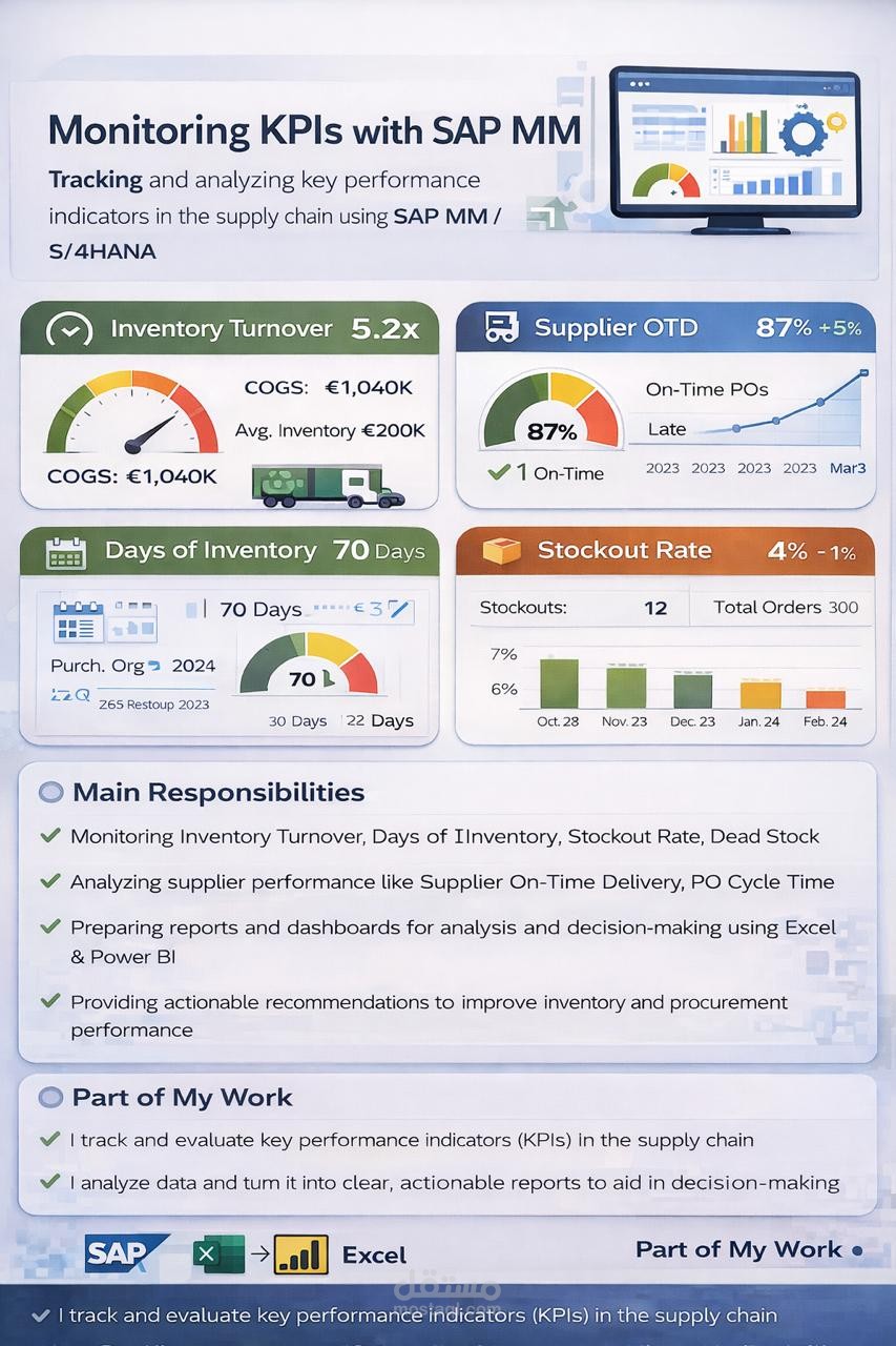 متابعه مؤشرات الاداء KPIS في SAP MM ,EXCEL