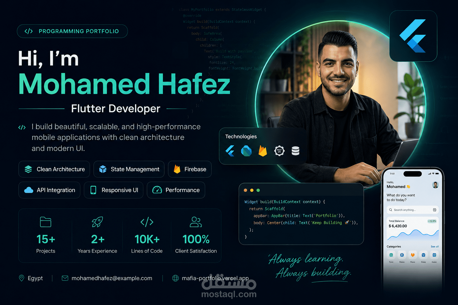 تطوير تطبيقات Flutter احترافية للأندرويد والآيفون مع Firebase و API