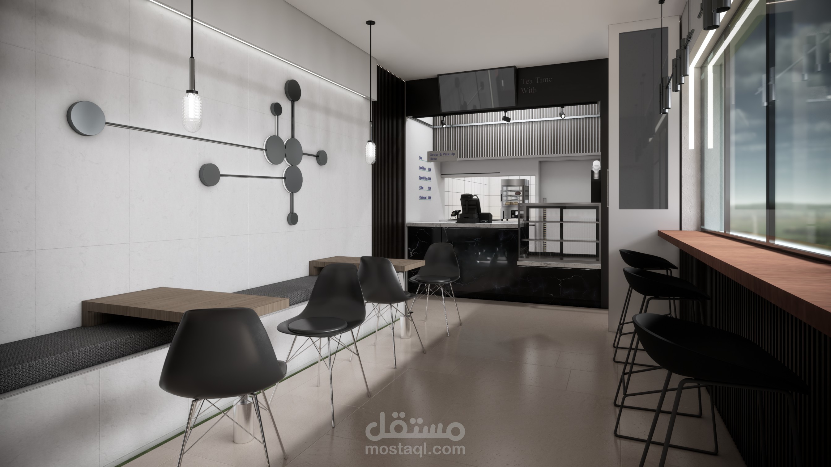 تصميم داخلي لكافيه صغير