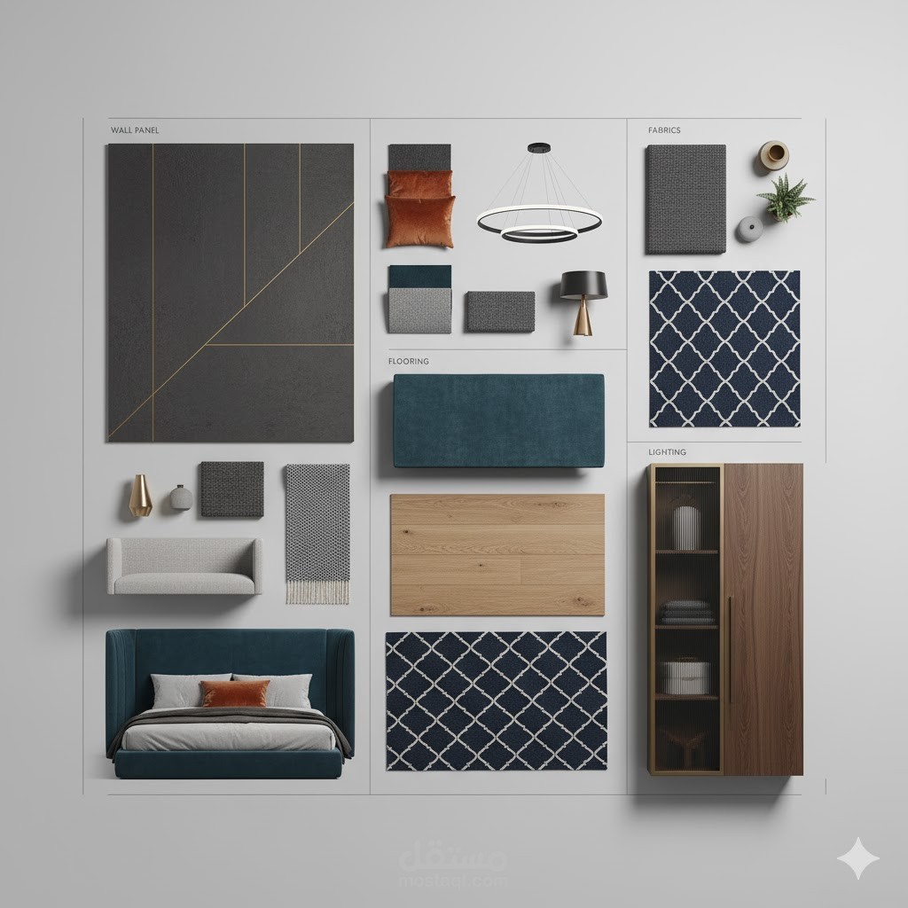 تصميم غرفة نوم ماستر نيو كلاسك مع  mood board