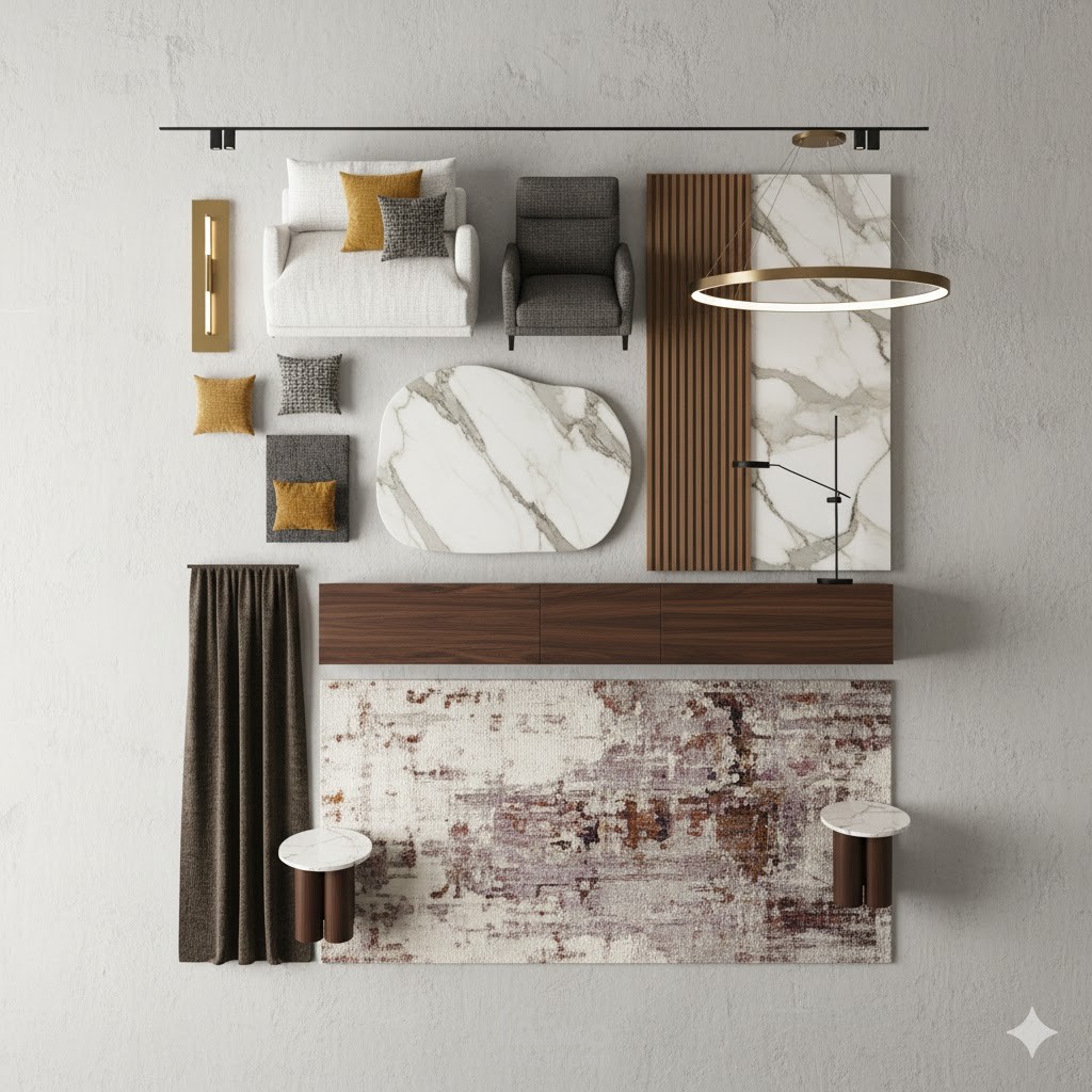 تصميم مجلس نساء لفيلا في السعودية نيو كلاسك مع mood board