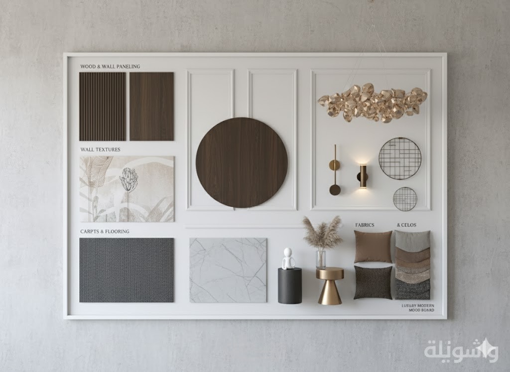 تصميم مجلس للرجال نيوكلاسك في الرياض مع mood board