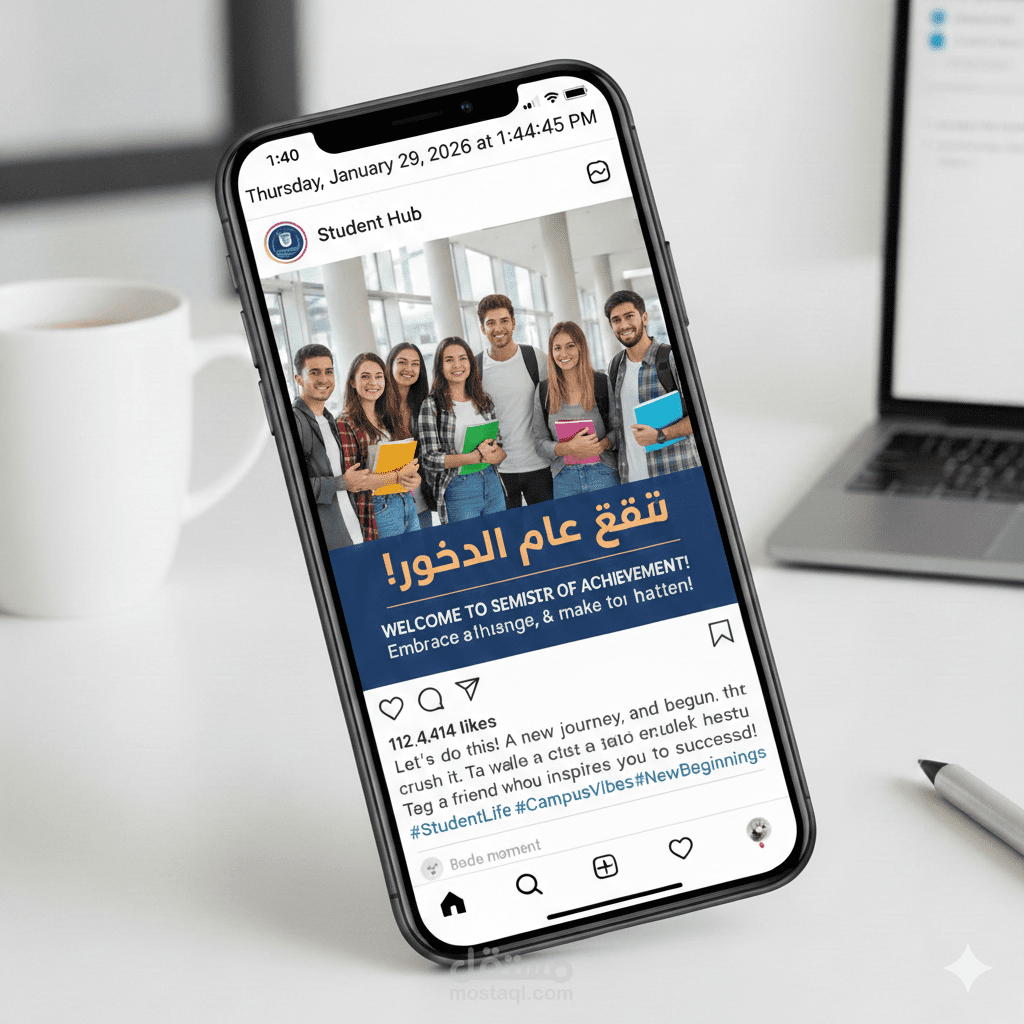 إدارة كاملة وهوية بصرية لمنصة جامعية تعليمية - Student Hub.
