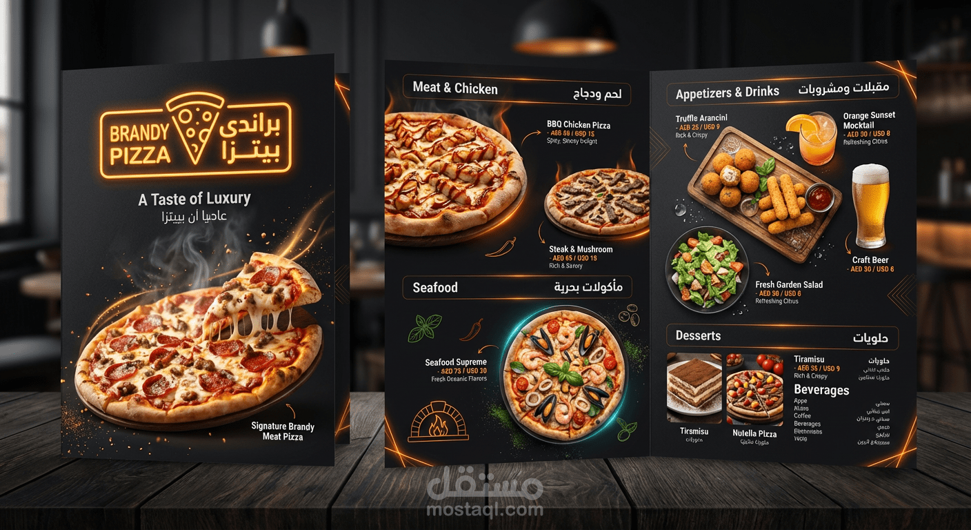 تصميم برشور افتراضى  (مطوية) احترافي لمطعمك بلمسة عصرية تزيد مبيعاتك