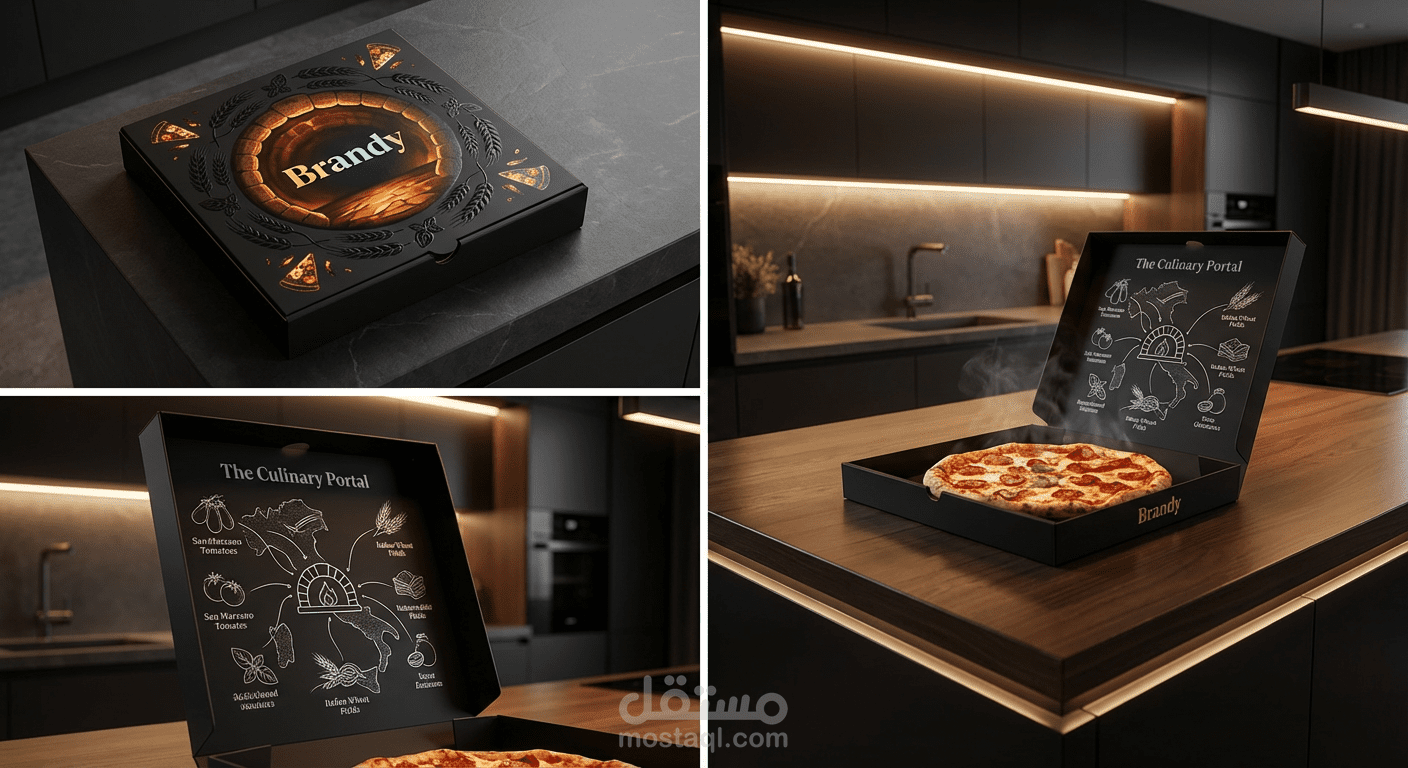 تصميم تغليف (Packaging) إبداعي لعلب البيتزا بلمسة فنية عالمية