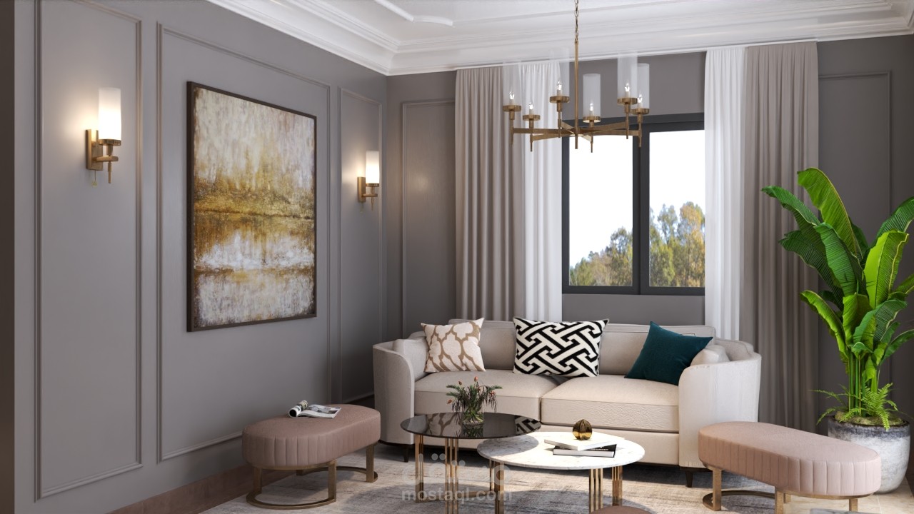 تصميم داخلي لريسبشن فيلا سكنية بالقاهرة