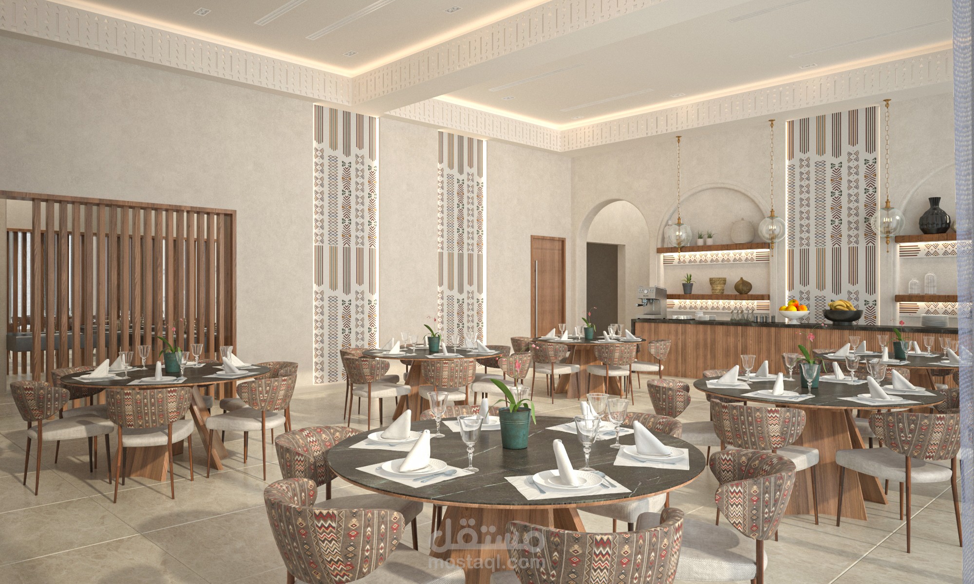 تصميم قاعة طعام ومدخل ومجلس علي الطراز النجدي الحديث
