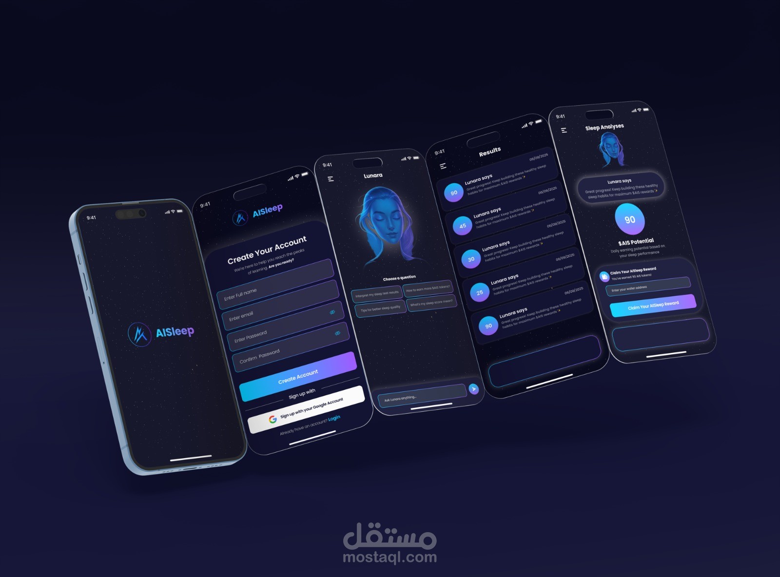تصميم AISleep : أول تطبيق Sleep-to-Earn يدمج بين الذكاء الاصطناعي والعملات الرقمية.