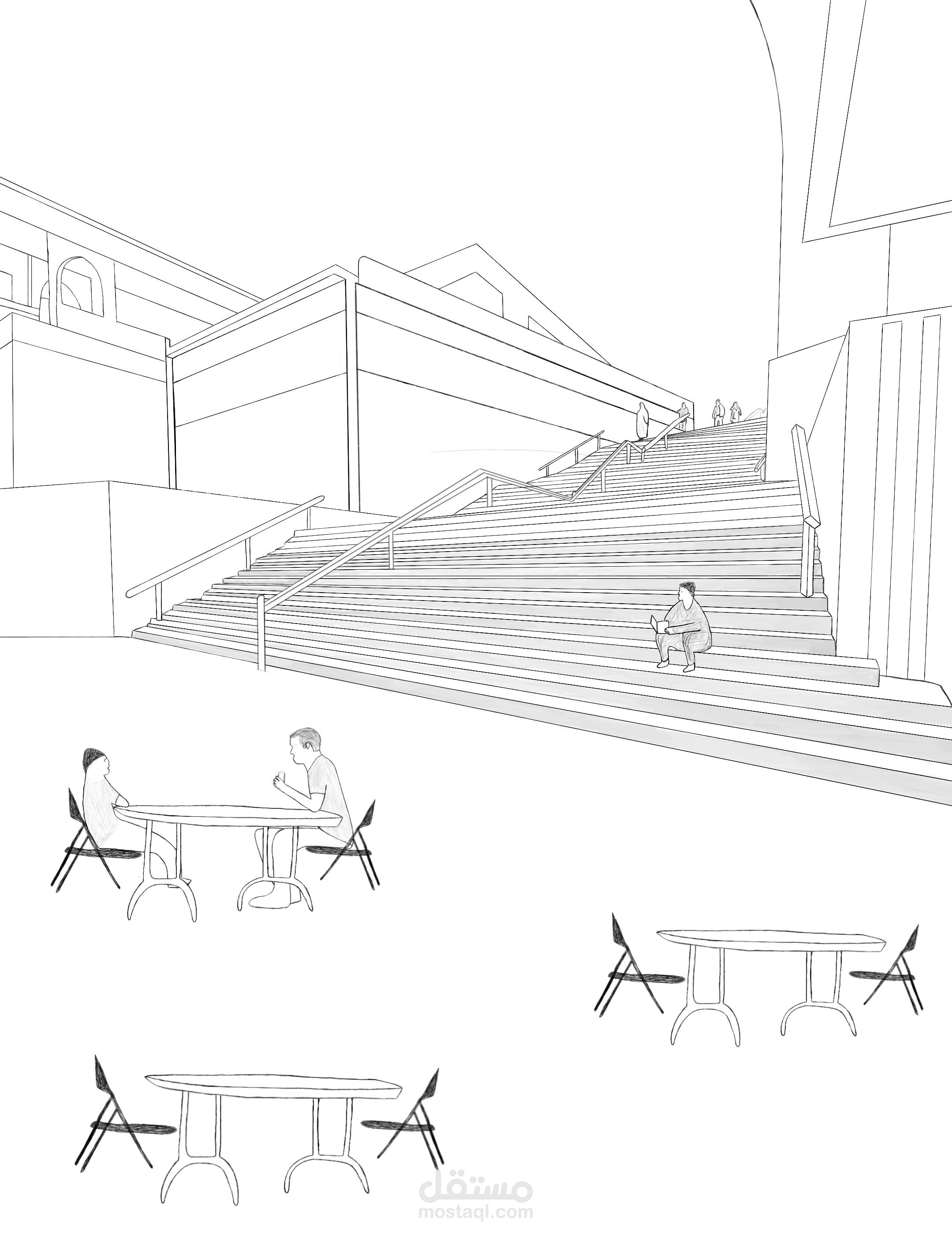 رسم فري هاند لأيصال فكرة معماريه