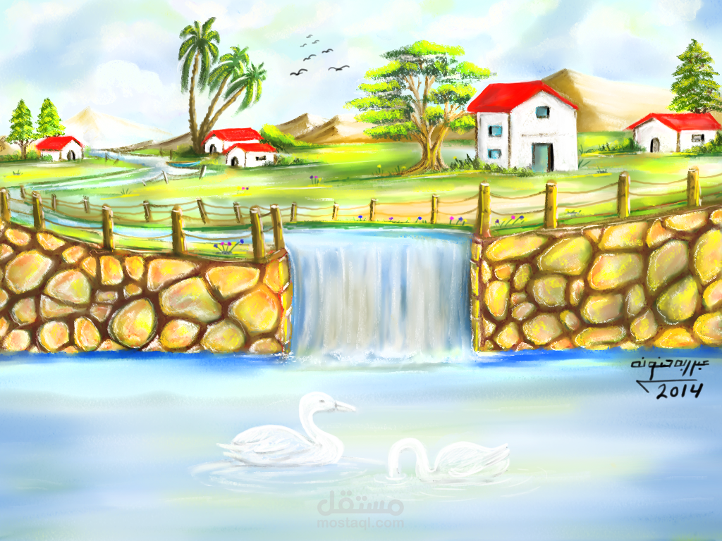 رسم رقمي منظر طبيعي من وحي خيالي