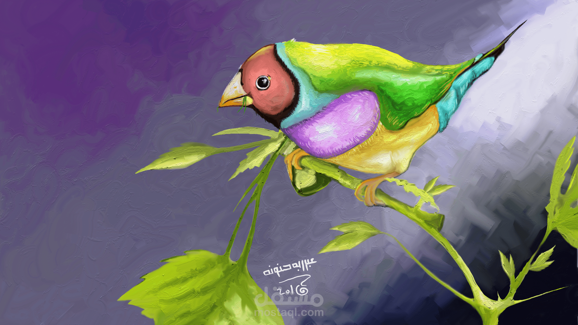 رسم رقمي بالقلم الضوئي لعصفور ملون