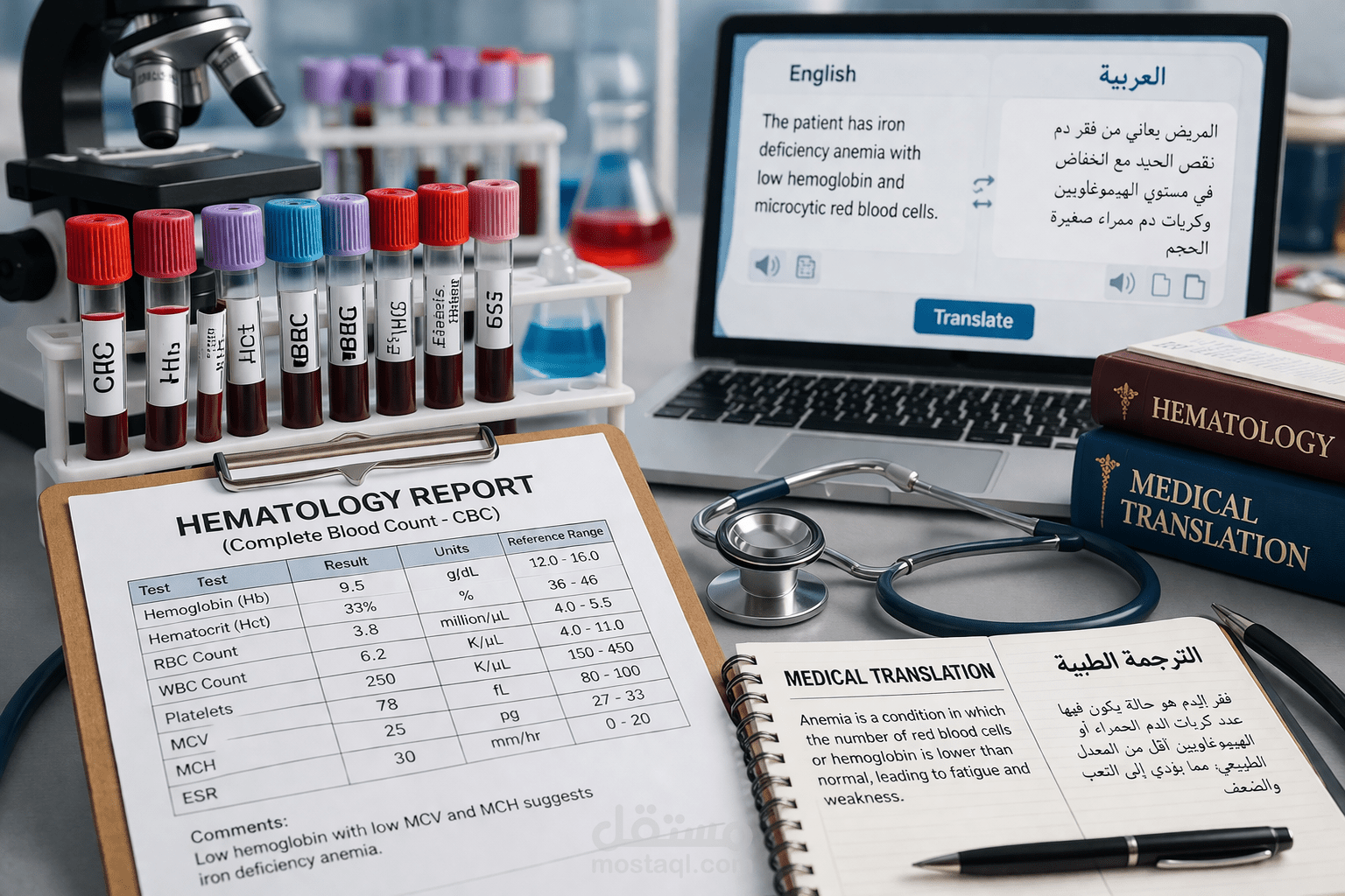 ترجمة تقرير "تعداد دم كامل" من الإنجليزية إلى العربية