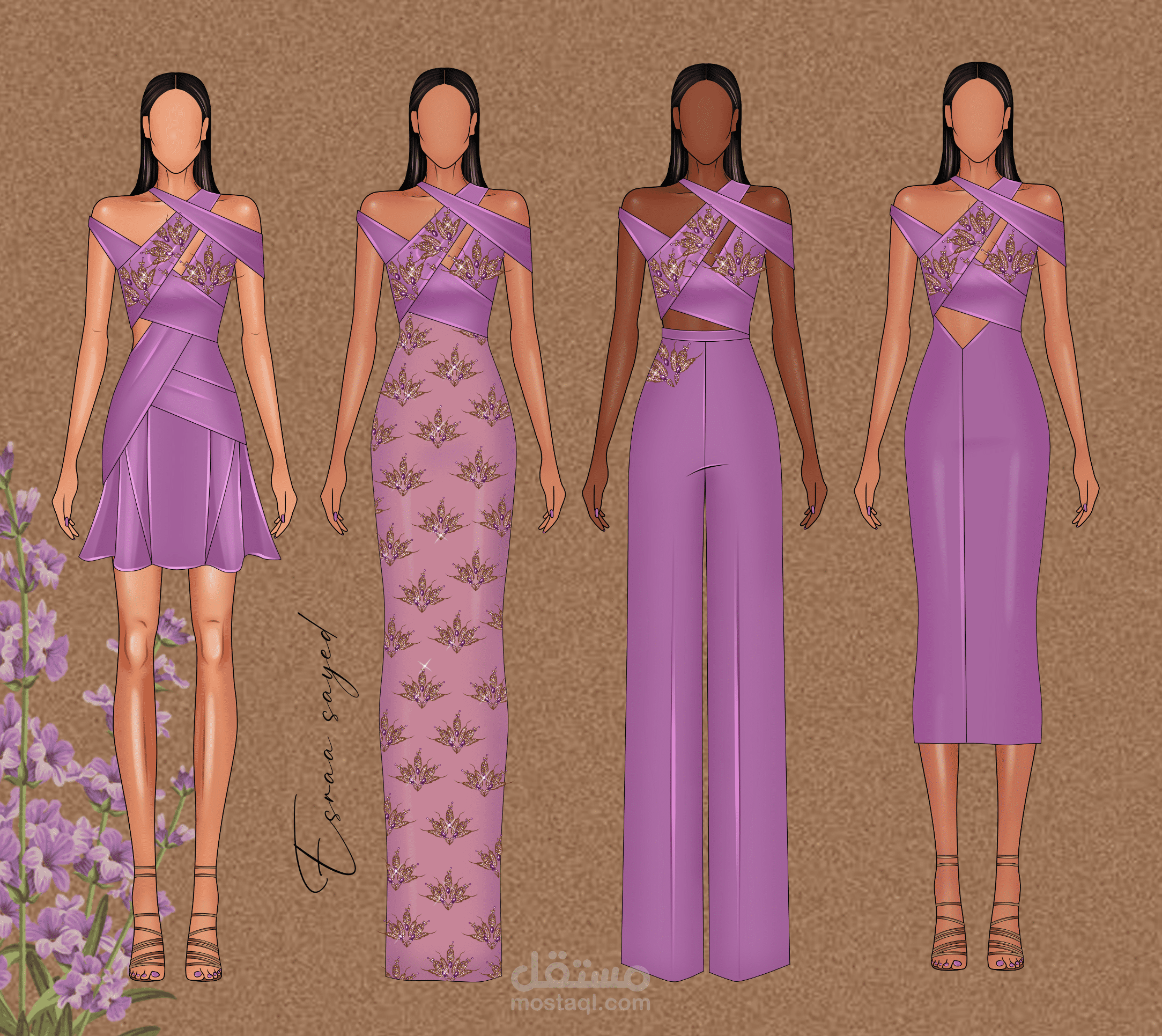 مجموعة أزياء سهرة  مصغرة مستوحاة من زهرة اللافندر