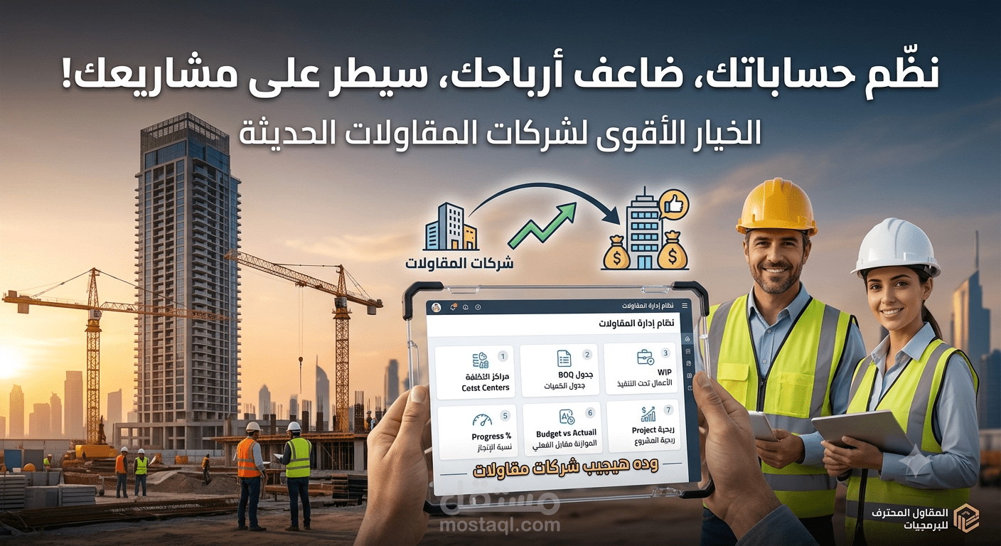 نظام محاسبة وإدارة مشاريع المقاولات | Construction Accounting & Project Cost Control (Excel)