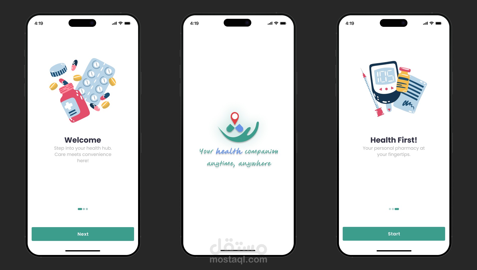 تصميم تجربة مستخدم (UI/UX) لتطبيق طبي - Pharma Hub
