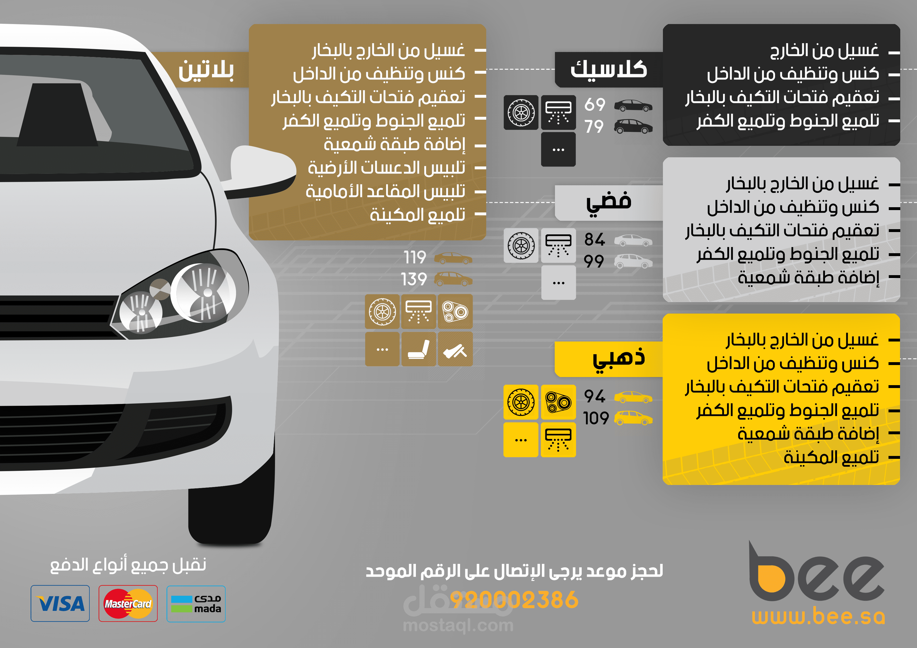 تصميم إنفوجرافيك - مؤسسة Bee لتنظيف وغسل السيارات