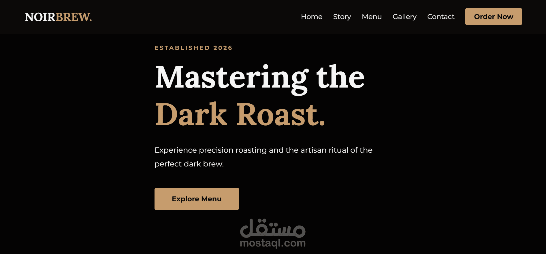 تصميم وتطوير موقع Noir Brew | صفحة هبوط احترافية لمحمصة قهوة.